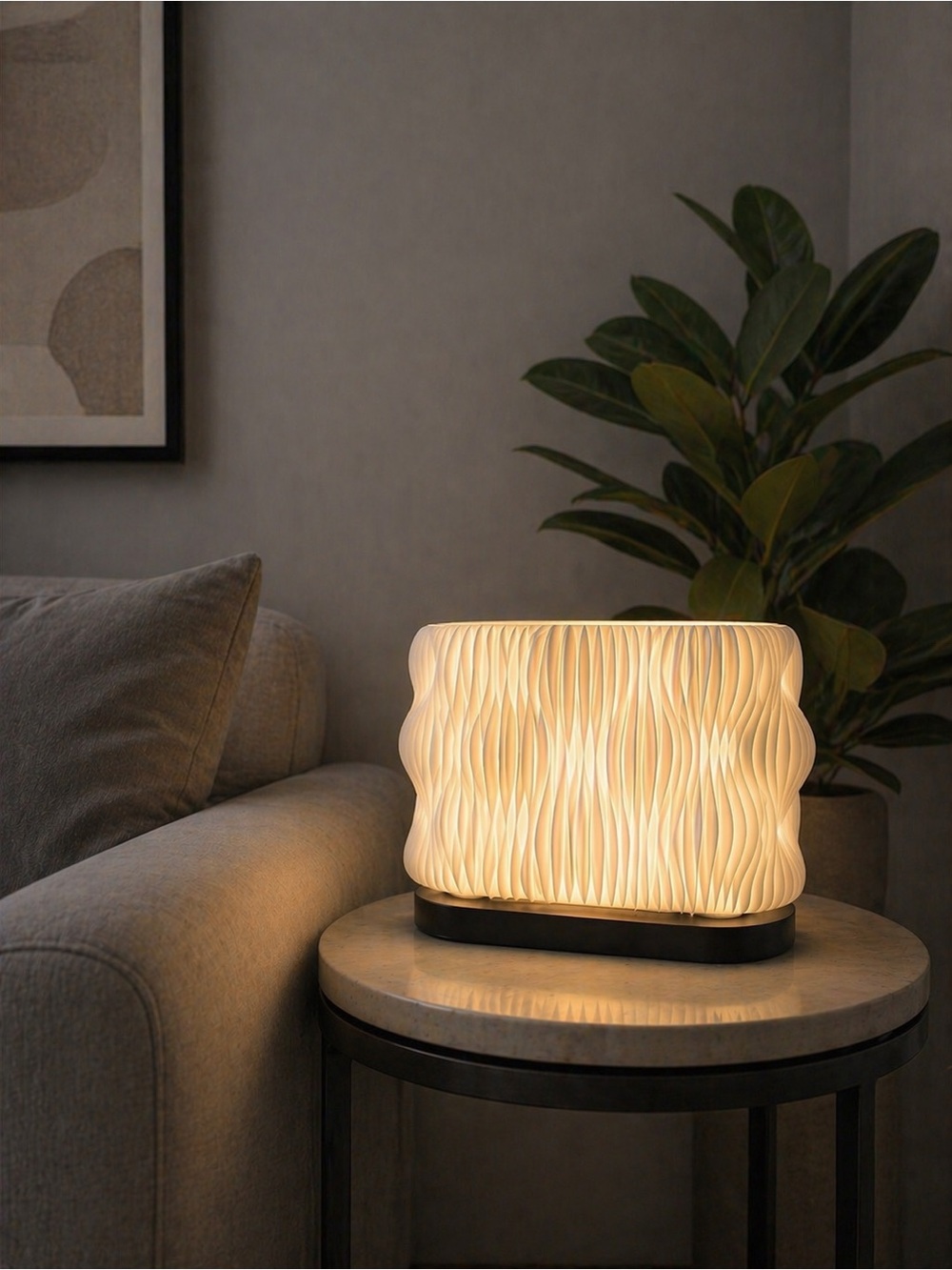 Warm White Sculpted Table Lamp - Modern Home Accent